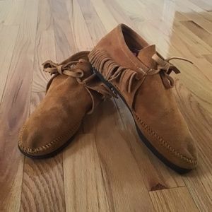 Vintage 70s Quoddy Deerskin Suede Fringe Maine Handmade Moccasin Booties